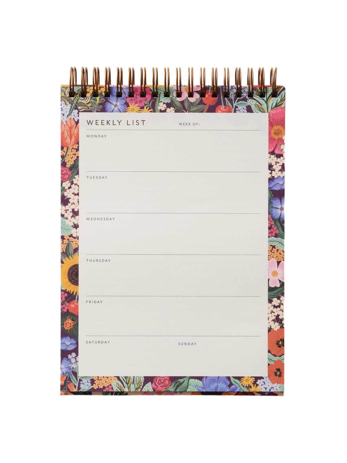 Rifle Paper Co blossom weekly desktop planner inside