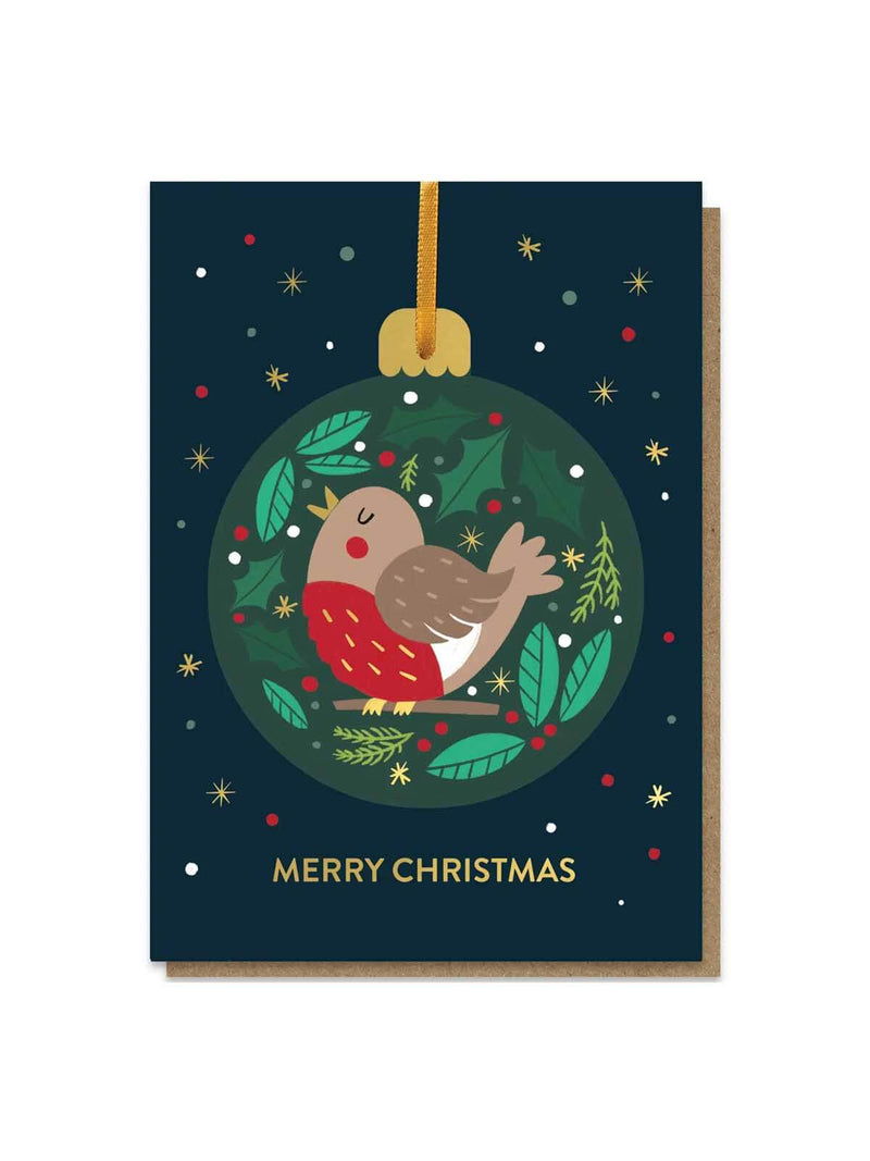 Robin bauble pop out Christmas card